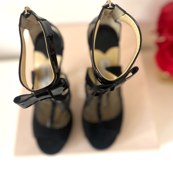 Jimmy Choo “Callie” patent leather fishnet stiletto booties with bows 37 (US 7) - Picture 9 of 10